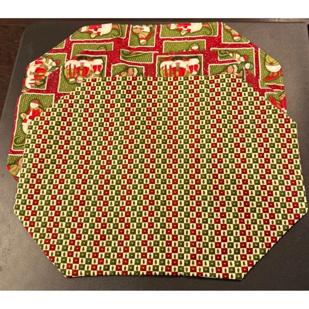 Handcrafted Placemats Red Green Snowman Reversible Christmas Holiday Set of 3
